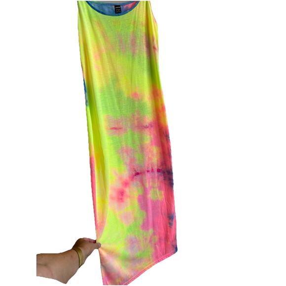 neon tie dye maxi dress M Pencil rave Beach Resort Boho Fairycore Sexy Party Y2K - Picture 3 of 6